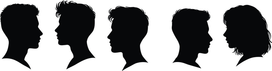 Silhouette Profile Heads of Diverse Young People, Illustrating Identity, Communication, Youth, and Human Diversity for Modern Lifestyle and Social Concepts.