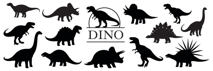Set of black silhouettes of dinosaurs. Vector illustration © dariachekman