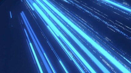 Dynamic blue light streaks and digital data flow across a dark background creating a sense of speed and connectivity - Powered by Adobe