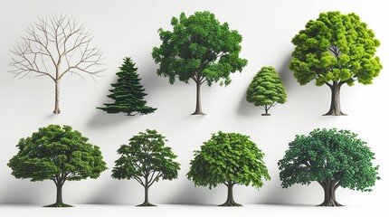 Obraz premium Collection of realistic model trees in various styles and sizes