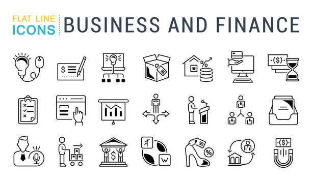Flat Line Icons Business and Finance vector illustrator