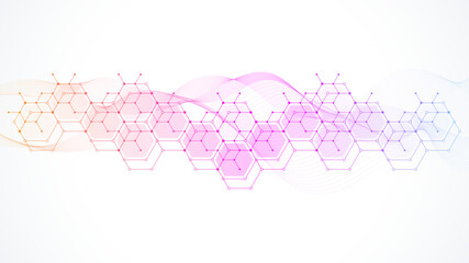 Structure molecule and communication Dna, atom, neurons. Science concept for your design. Connected lines with dots. Medical, technology, chemistry, science background. illustration.