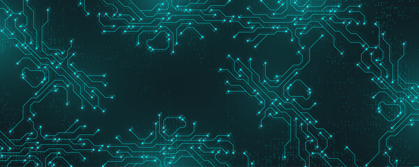 Motherboard digital abstract background. AI circuit board technology texture design. Semiconductor and computer processor on tech banner template concept. Vector illustration