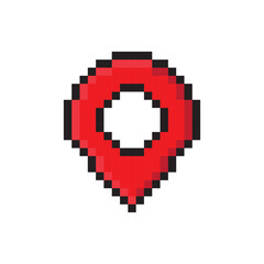 Simple pin pixel icon design. Red sign on a white background. Vector illustration.