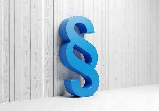 Bold blue paragraph symbol leaning against a textured grey wall