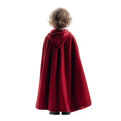 Young Child in Red Hooded Cloak Rear View Photography isolated on transparent Background