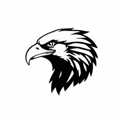 Obraz premium Powerful Eagle Head Logo Design, Fierce Bald Eagle Illustration for Branding, Sports Teams, Outdoor Adventure, Wildlife Conservation, Strong Predator Symbol, Monochrome Vector Art