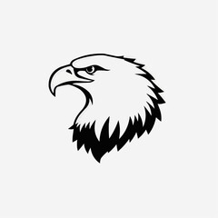 Obraz premium Sharp Eagle Head Logo Design, Fierce Bald Eagle Vector Illustration for Wildlife Conservation, Sports Teams, Outdoor Adventure Brands, Strong Bird of Prey Symbol, Monochrome Digital Art