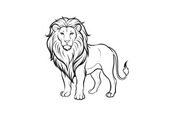 Obraz premium Majestic Lion Outline Illustration a Strong and Regal Feline with a Thick Mane Perfect for Coloring Pages Logos or Educational Materials Isolated on White