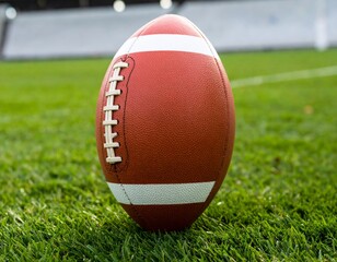 A rugby ball on a grass pitch