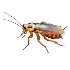 A cockroach insect with long antennae and legs, isolated on transparent background on transparent background