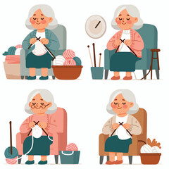 Elderly woman knitting with a smile