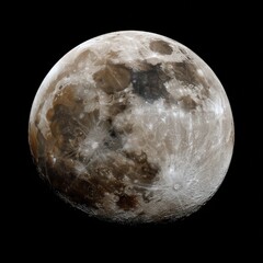 Naklejka premium A detailed close up image of a full moon on a solid black background