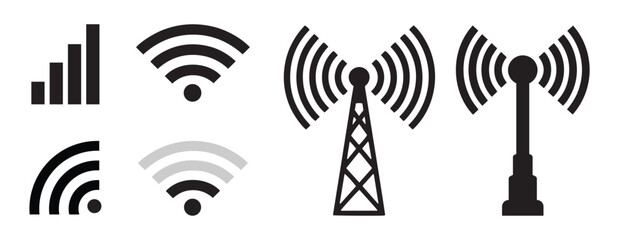 Digital wireless signal icons. Internet Network Wifi Internet Tower Network Stock Illustration