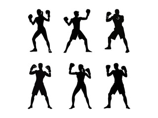 Flat vector silhouette of a boxer in fighting combat sports or martial arts character