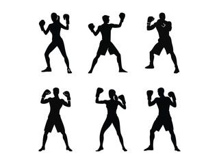 Flat vector silhouette of a boxer in fighting combat sports or martial arts character