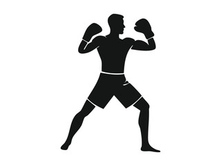 Flat vector silhouette of a boxer in fighting combat sports or martial arts themes