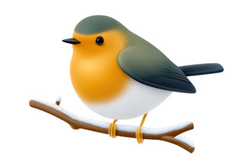 Charming bird perched on branch studio setting digital art whimsical. Isolated on transparent background, png.