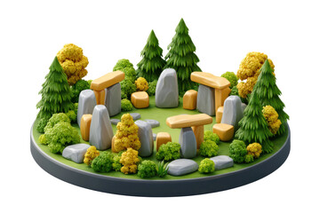 Mystical stone circle nature scene 3d model serene environment. Isolated on transparent background, png.