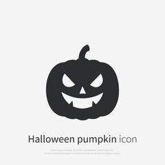 Spooky Halloween pumpkin face icon. Vector Jack-o'-lantern silhouette. Illustration front view isolated on white background.