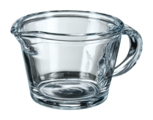 Pouring fresh ingredients into a clear glass jug kitchen environment still life isolated on transparent background, png