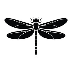 Simple Black Dragonfly Silhouette on White Background Vector Illustration