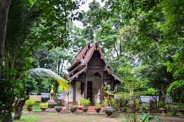 Chapel, Lanna Architecture, Symbols of Buddhism, South East Asia at Wat Chang Kam or Wat Kan Thom, Wiang Kum Kam Chiang Mai, Northern Thailand