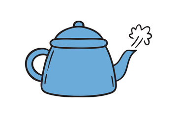 kettle boiling icon doodle hand drawn. colorful cartoon line drawing clipart symbol