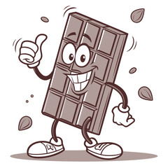 Happy chocolate bar character giving a thumbs up, isolated on white background