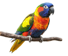 Vibrant rainbow lorikeet perched on a branch animal nature isolated on transparent background, png