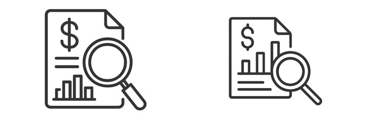Financial reports and data analysis using magnifying glass in a business setting