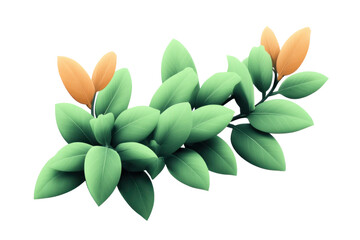Blooming green leaves with orange buds natural setting illustration. Isolated on transparent background, png.
