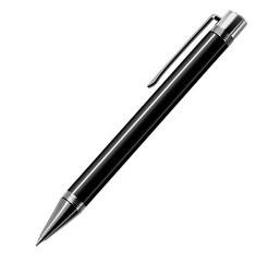Sleek black and silver ballpoint pen isolated on a transparent background ready for business