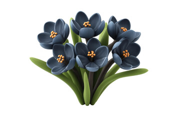 Delicate blue plastic flowers arrangement home decor indoor aesthetic. Isolated on transparent background, png.