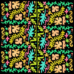 Pattern design: colorful neon abstraction. Watercolor drawing, hand-drawn, isolated on a black background.