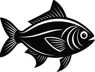 Stylized Fish Illustration Black & White Vector Featuring Prominent Fins, Scale Patterns & Aquatic Elegance
