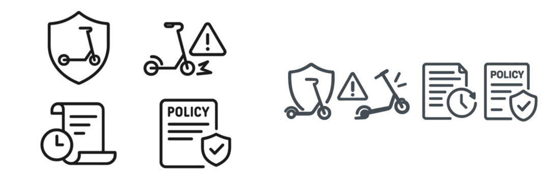 Illustrations of electric scooter safety policies and regulations highlighting accident prevention and usage guidelines