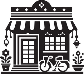 Obraz premium Minimalist Marketplace Shop Icon – Black and White Storefront Silhouette Vector