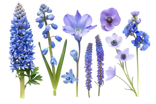 Blue and Purple Flowers Bouquet Spring Blooms