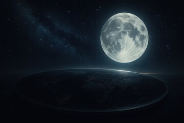 Full Moon Over Earth Night Sky with Stars and Milky Way in Dark Atmosphere