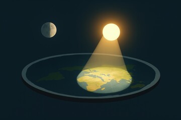 Sun and Moon Illuminating Earth in Space Artistic Illustration