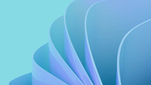 Abstract wavy curved 3d render. Blue soft layers of plastic with lines, folds, ruffles. Modern wallpaper, texture pattern.