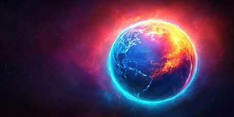 Obraz premium Glowing earth planet fire abstract illustration. Planet sphere with fire and heat. Energy, environment, climate, warming in space. Colorful and vibrant, digital background, concept for science