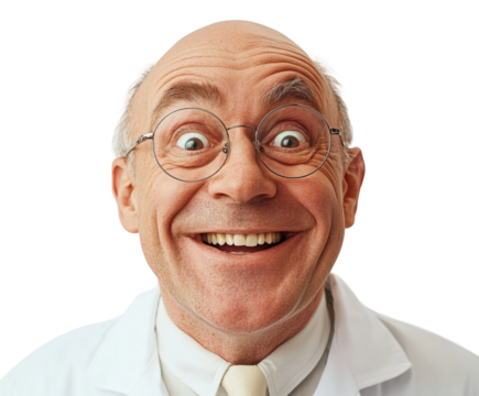 Joyful scientist's exciting science experiment in a vibrant laboratory environment isolated on transparent background, png