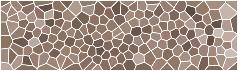 Abstract mosaic pattern with irregular polygon shapes in earthy brown tones and white outlines, creating a stained glass effect.

