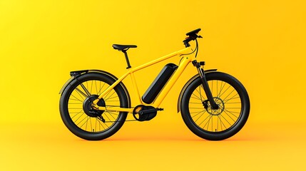 Fototapeta premium New electric bicycle on the left, solid yellow background, sporty and fresh 