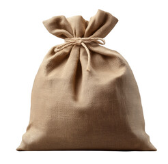 Textured burlap sack with twine knot isolated on a transparent background for versatile use