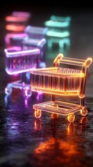 Black Friday E-commerce Strategy featuring glowing discount banners and holographic shopping carts,  ai business forecast futuristic business analysis holographic data visualization