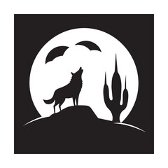 Howling Wolf And Pup In Forest Silhouette