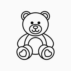 Simple Line Art Illustration of a Teddy Bear with Heart Feet